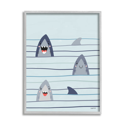 " Whimsical Happy Sharks Swimming Ocean Line Pattern " by Kyra Brown