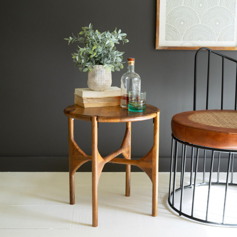  Table d'appoint ronde en bois de manguier - table d'appoint naturelle de 20 po de hauteur