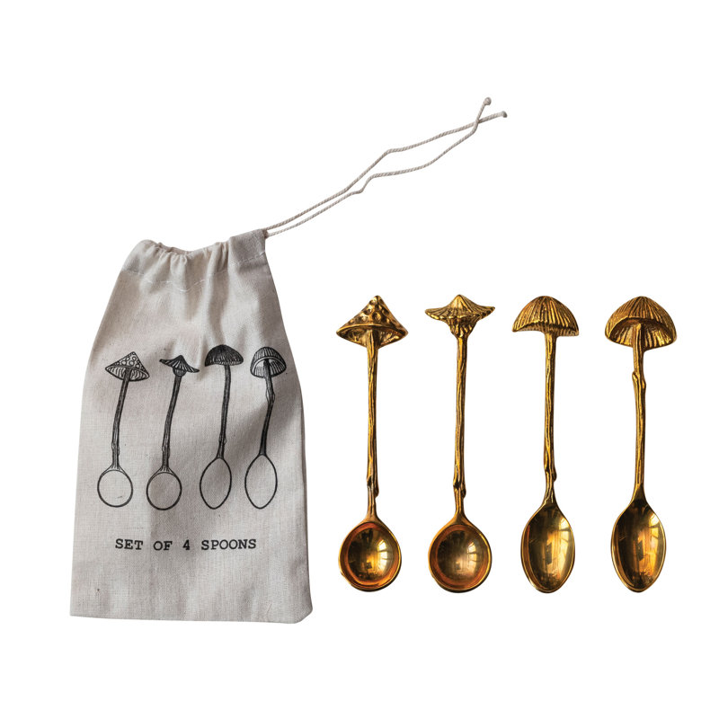 4-Piece Brass Spoons With Mushroom Handles