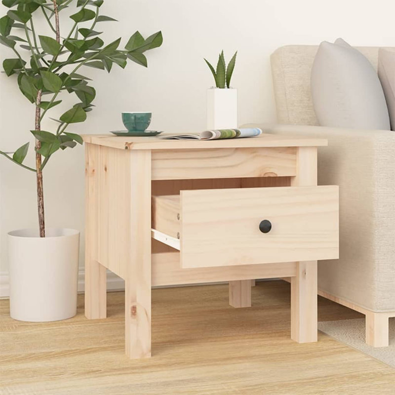Coffee Table Console Side Table with Storage Drawer Solid Wood Pine, 15.4" H x 15.7" W x 15.7" D, Light Brown