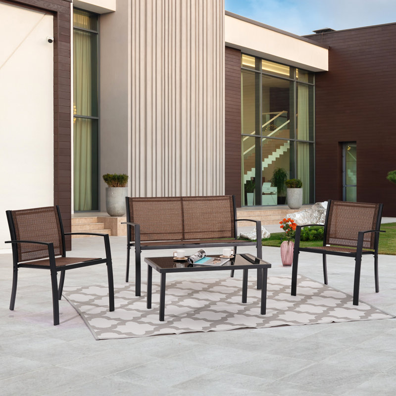 Geral 4 Piece PVC-Coated Polyester Metal Seating Group Breathable, Brown