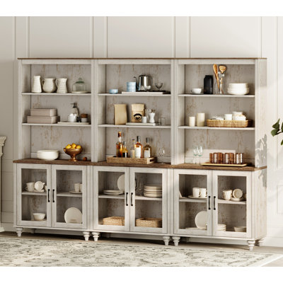 Armoires garde-manger Farmhouse Kitchen, huche de salle à manger de 72 po de hauteur avec armoires de rangement en verre pour la cuisine, le salon, la chambre à coucher, le bureau personnel, blanc rustique