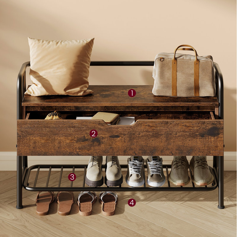 Banc à chaussures avec tiroir organisateur, H 25 po x l 39,4 po x P 11,8 po