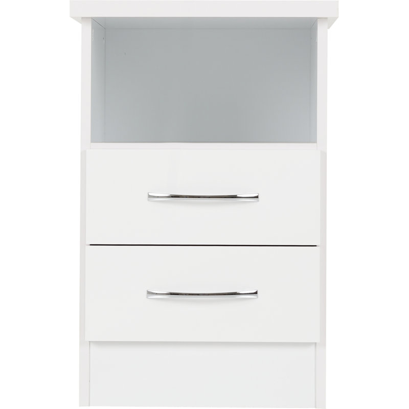 Cascio 2 Drawer Bedside Table, White Gloss
