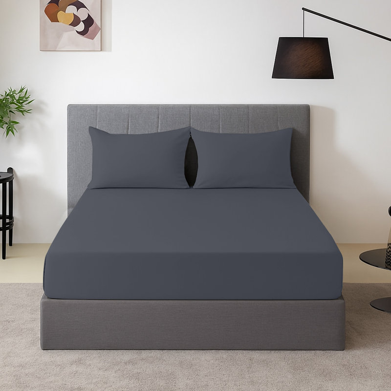 Harper-Mae Microfiber Brushed Fitted Sheet Deep Pocket 25 cm, Kingsize (5'), Dark Grey