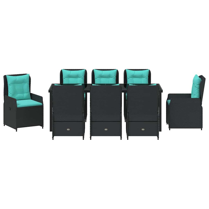  Ensemble de salle à manger de jardin avec coussin 9 pièces, Teal Cushion/Black Frame, 28.74" H x 78.74" W x 31.5" D, 8