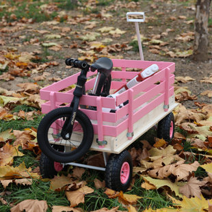 Voiture de jardin en bois, transport dans la cour et remorque familiale, pour transport de jouets d'enfants / chariot à outils de jardin / chariot portatif extérieur