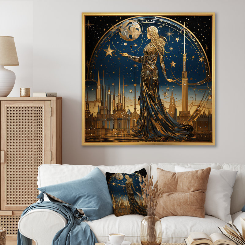 Art de l'Islam nuit de l'ascension I - Art mural, Cadre flottant doré, H 16 po x l 16 po x P 1 po