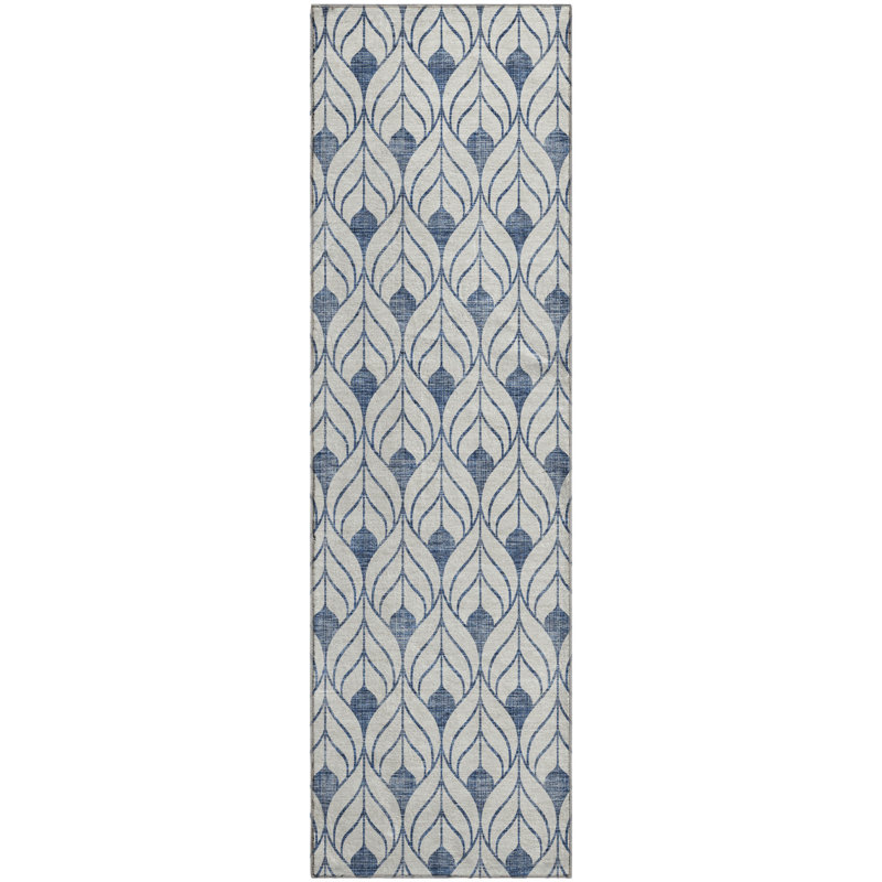 Premium Machine Washable Prisco Blue Rug, Runner 2'3" x 7'6"