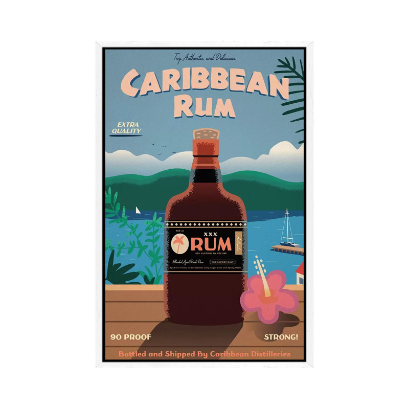 Caribbean Rum - Print on Canvas, 66.04cm H x 45.72cm W x 3.81cm D, White Framed