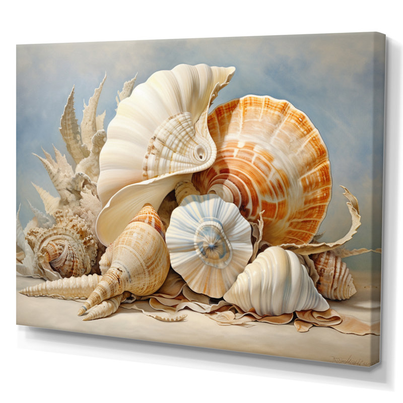 Collage de coquillages contemporains, H 34 po x l 44 po x P 1,5 po, Toile tendue