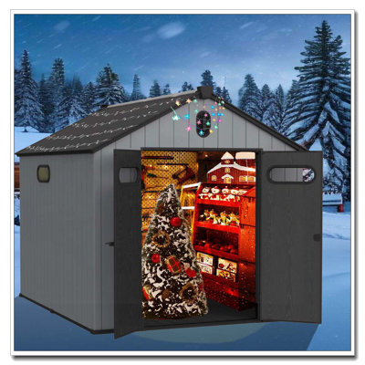 XWT013-1 8*10ft resin plastic storage shed for backyard garden big spire Tool storage