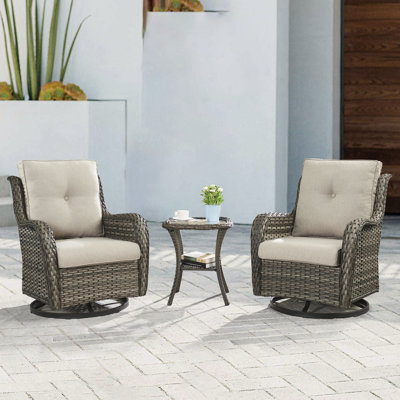 Swivel Outdoor Wicker Rattan Rocking Chairs With 1 Side TableÂ (Set of 3) -  Wildon HomeÂ®, 0820DCA89A464664890DDB288E6251EB