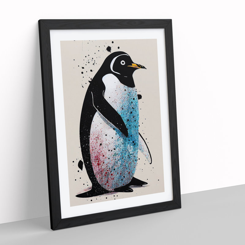 Penguin Graffiti No.3 - Single Picture Frame Print, 64cm H x 46cm W x 2cm D, Black Framed