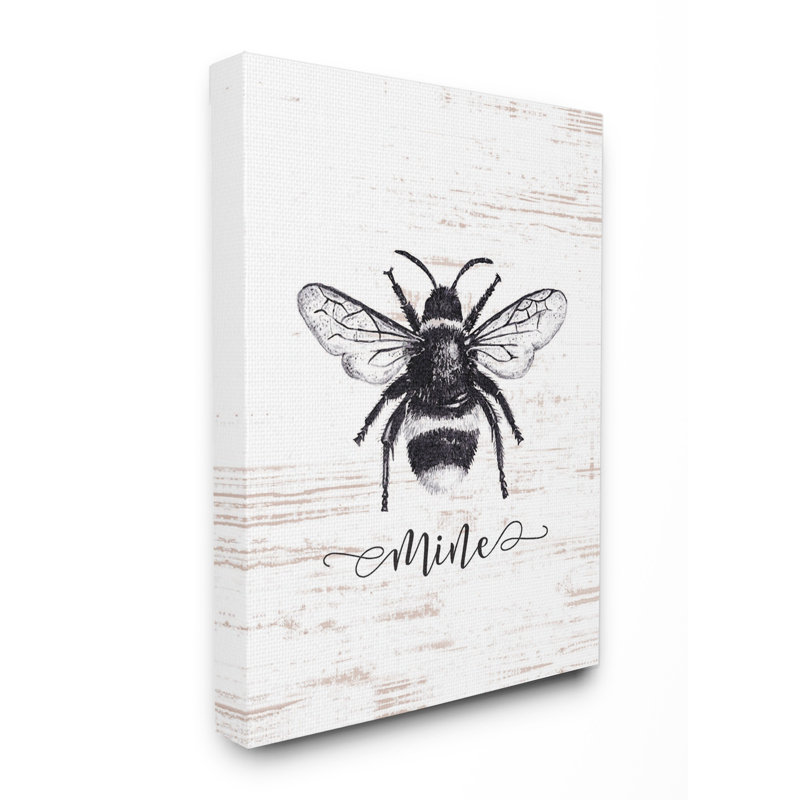 « abeille mine drawing on wood », reproduction de dessin, H 40 po x l 30 po x P 1,5 po, Toile tendue