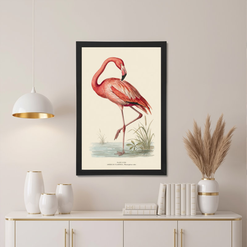 Tableau mural sur toile tendue représentant un flamant rose (1 pièce), H 24 po x l 16 po