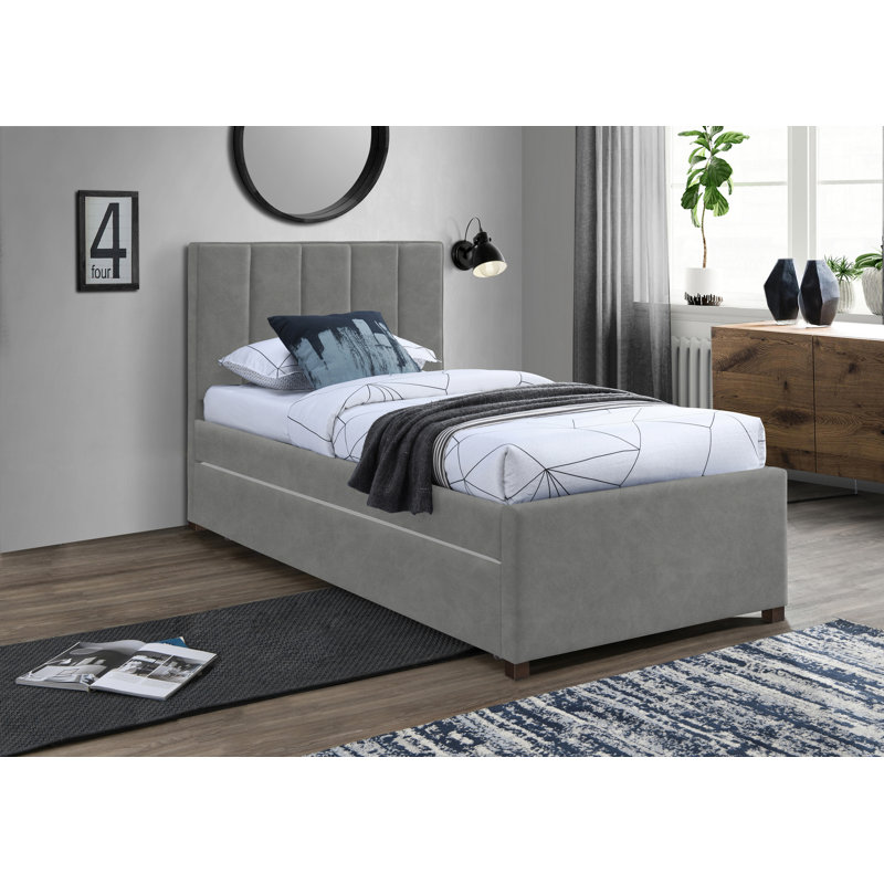 Lit plateforme tapissier Glowacki, Cuir végétalien gris