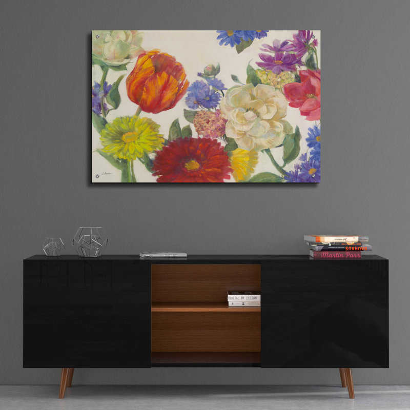 "Fleurs colorées sur fond blanc" par Carol Rowan, H 24 po x l 36 po x P 0,2 po