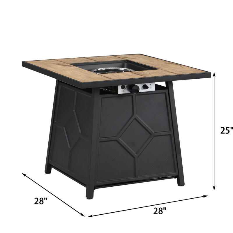 28 - Inch Square Auto Ignition Propane Fire Pit Table 40,000 , Brown, + Iron, Metal Frame For Outdoor Square, Easy To Clean, Decor Item