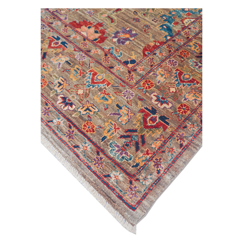 Tapis brun / rouge / bleu noué à la main de haute qualité