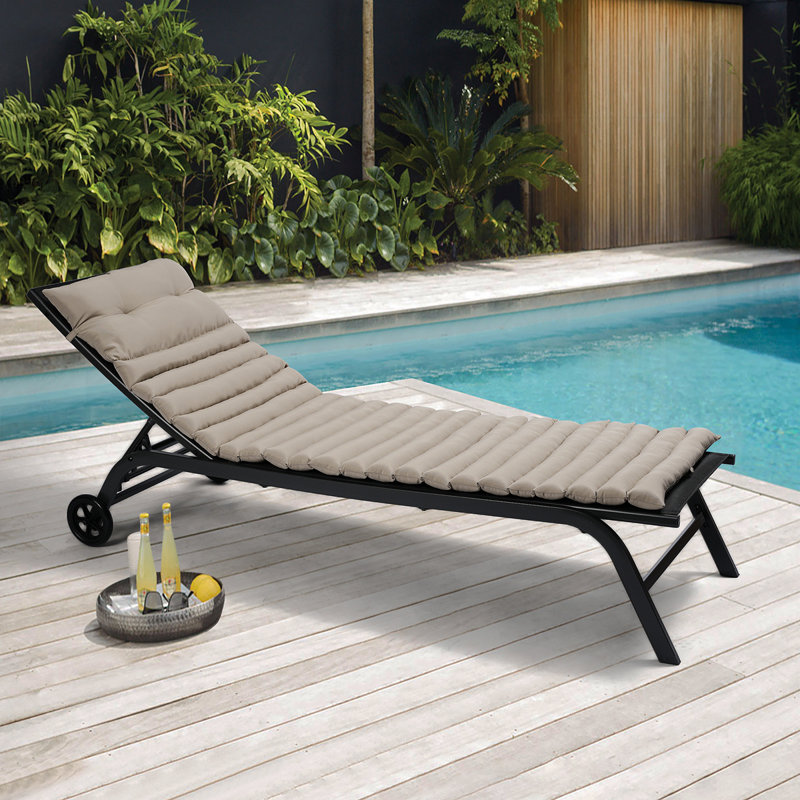 2PCS Set Outdoor Lounge Chair Cushion Replacement Patio Funiture Seat Cushion Chaise Lounge Cushion-KHAKI, Khaki