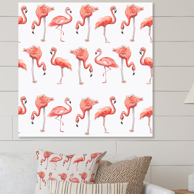 Flamant rose, croquis, H 16 po x l 16 po x P 1 po, Toile tendue