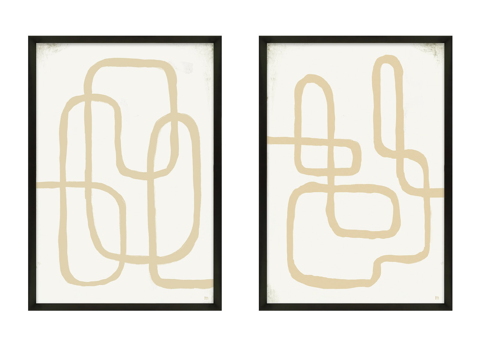 Line Works In White by StudioM, Black Framed Paper, 38" H x 53" W x 1.25" D