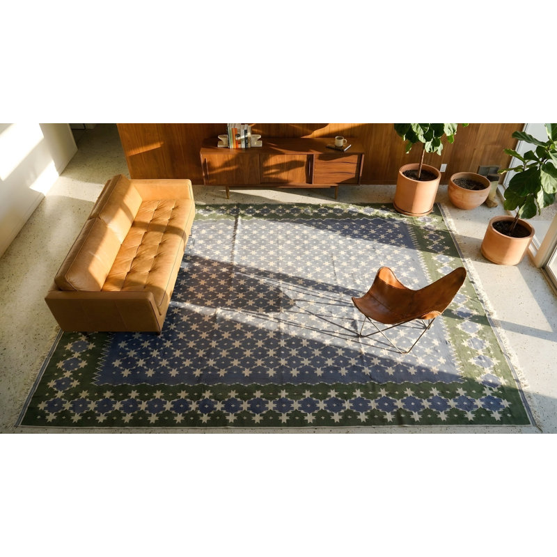 Tapis antique antique en coton tissé à plat à motif géométrique indien Dhurrie