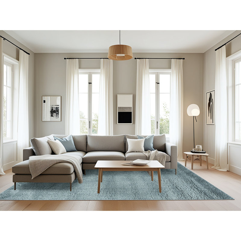 Tapis de zone bleu acier contemporain, Rectangle 8 pi x 12 pi