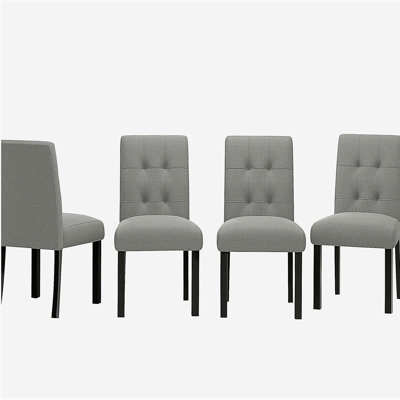 Chaise de salle à manger capitonnée 4 pièces, lin rustique revêtu de pieds en bois d'hévéa noir, chaise d'appoint rembourrée pour la cuisine, la salle à manger, la chambre à coucher, gris