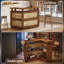 Table de bar en L en rotin avec tablette de rangement à 4 niveaux, unité de bar à la maison avec 2 supports à verres à pied et base surélevée pour la maison / cuisine / pub, brun