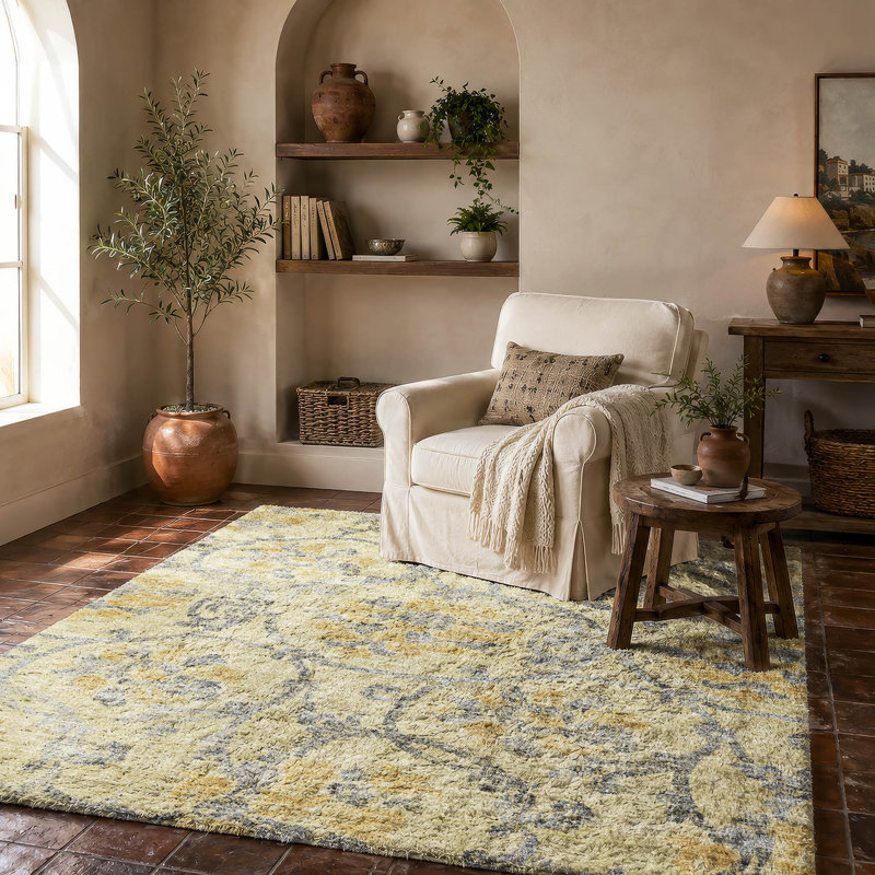 Tapis Dream Shag ADS766 de qualité supérieure, lavable à la machine et à motif floral, Gold, 8' x 10'