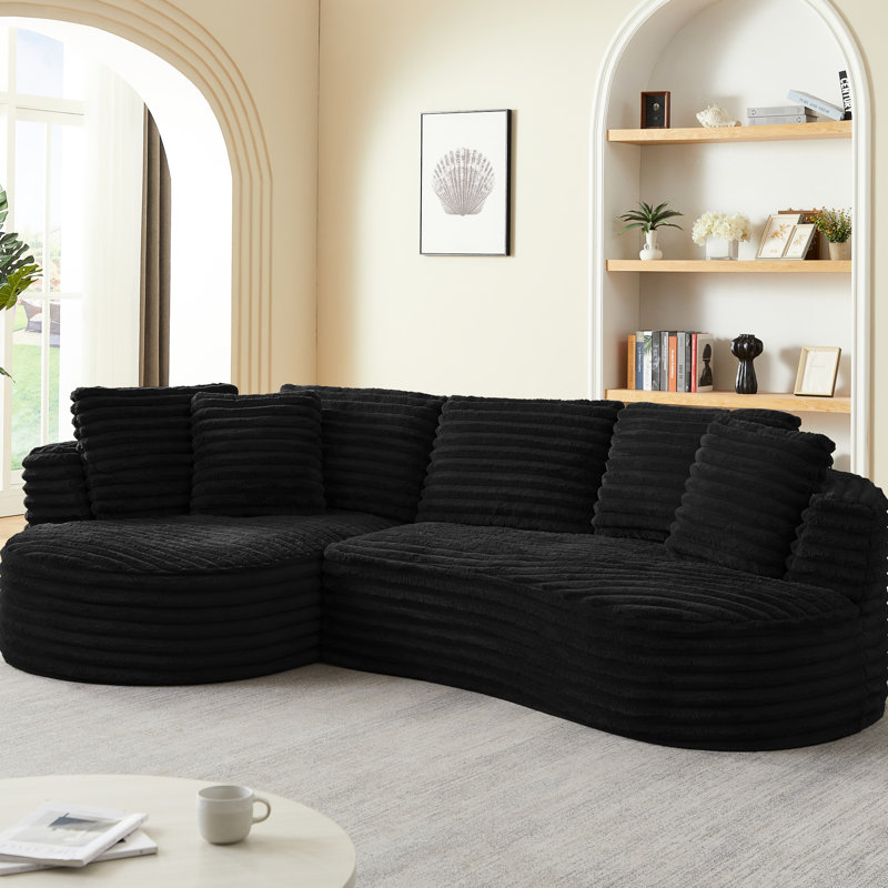 Très grand canapé-lit en L surdimensionné de luxe 4, conception segmentée, velours côtelé, sans assemblage pour les espaces d'appartements, tissu en velours côtelé, réception