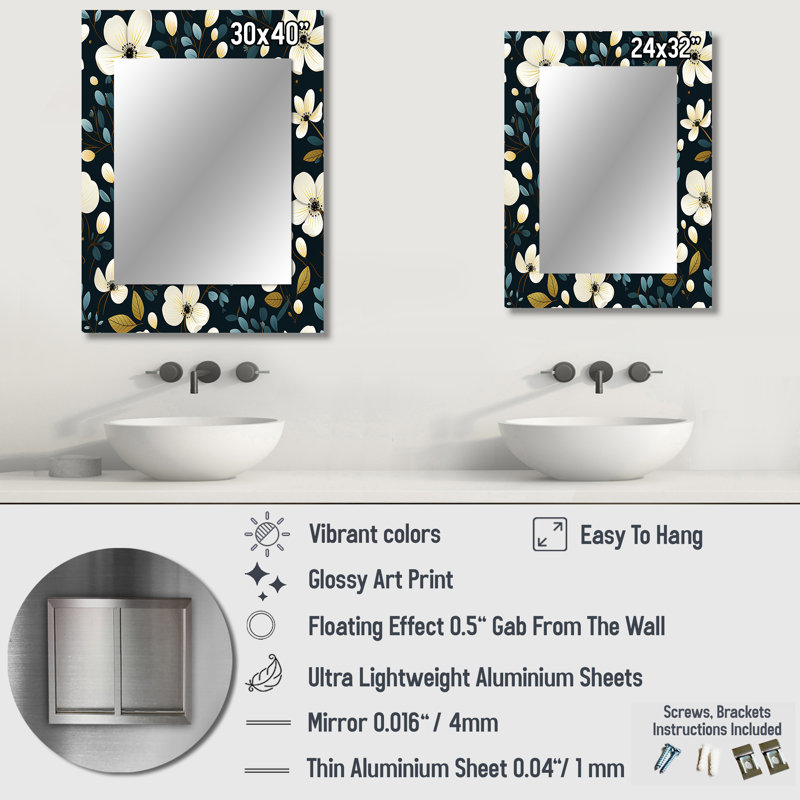 Minimaliste beauté motif floral - miroir mural floral, 32 po x 24 po