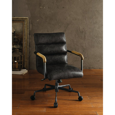 Antique Slate Leather Office Chair - Height Adjustable Lift, Luxurious Upholstery, 5 Metal Base, Comfortable , Stylish Seating Top Grain Ergonomic With Lumbar Support, Swivel Seat, Height, Cushioning,
