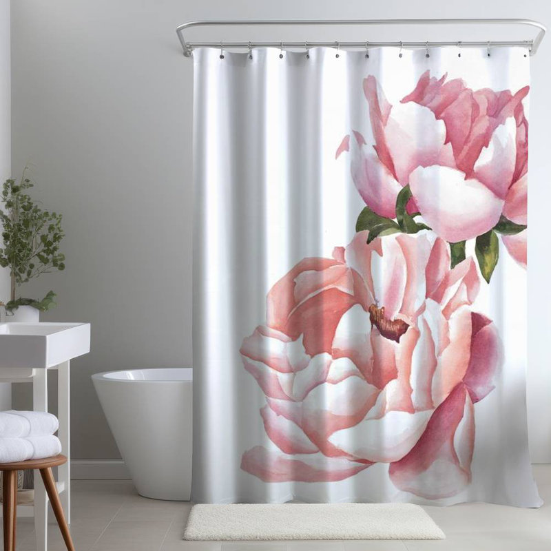 Floral – Polyester Shower Curtain, Dye Sublimation Print, 71" W × 74" L
