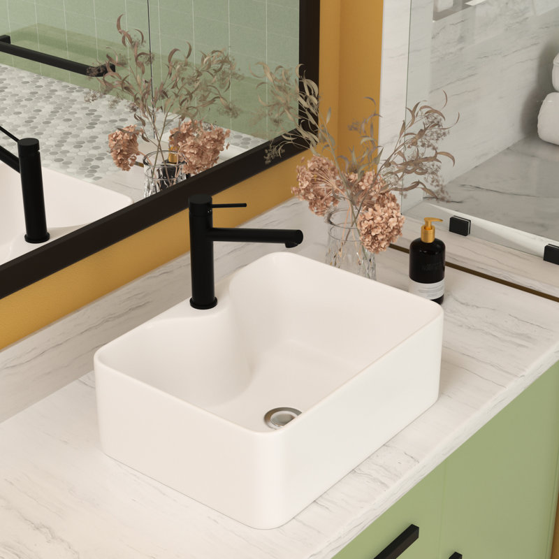 White Ceramic Rectangular Vessel Sink 16"X12" - Modern Bathroom Accessory, Acid Resistance Rectangular, White, Stain Surface