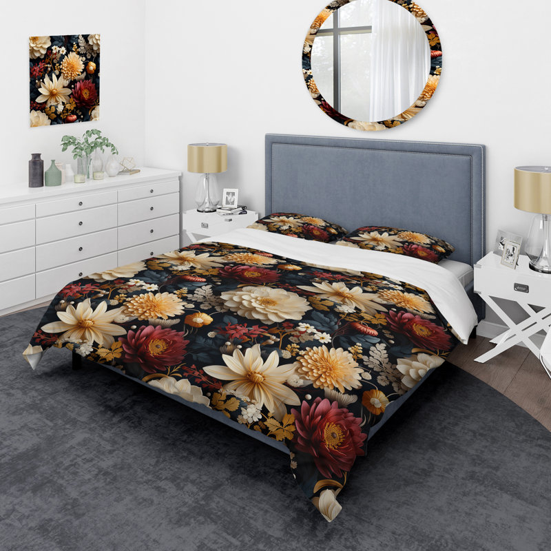 Art nouveau botanique pivoines motif V - ensemble de housse de couette floral - microfibre de polyester