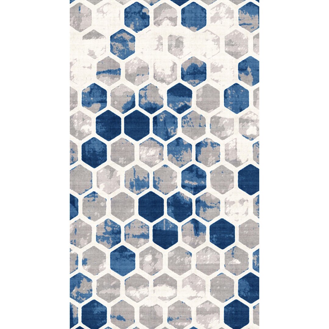 Flachgewebe-Teppich Hive in Blau/Grau