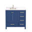Meuble-lavabo de 36 po, armoire de rangement en bois massif, comptoir de meuble-lavabo autoportant avec lavabo bleu