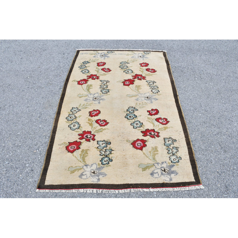 Tapis décoratif turc Oushak tissé à la main en beige