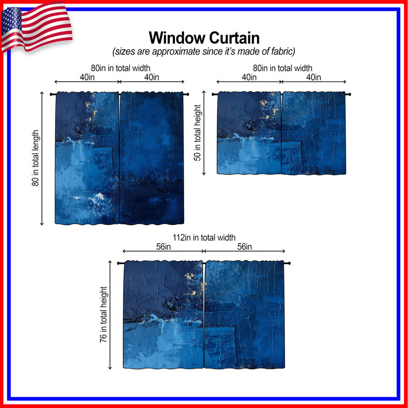 Rideaux de fenêtre texturés bleus abstraits transparents et obscurcissants - 2 panneaux, 20 po x 80 po - 2 panneaux
