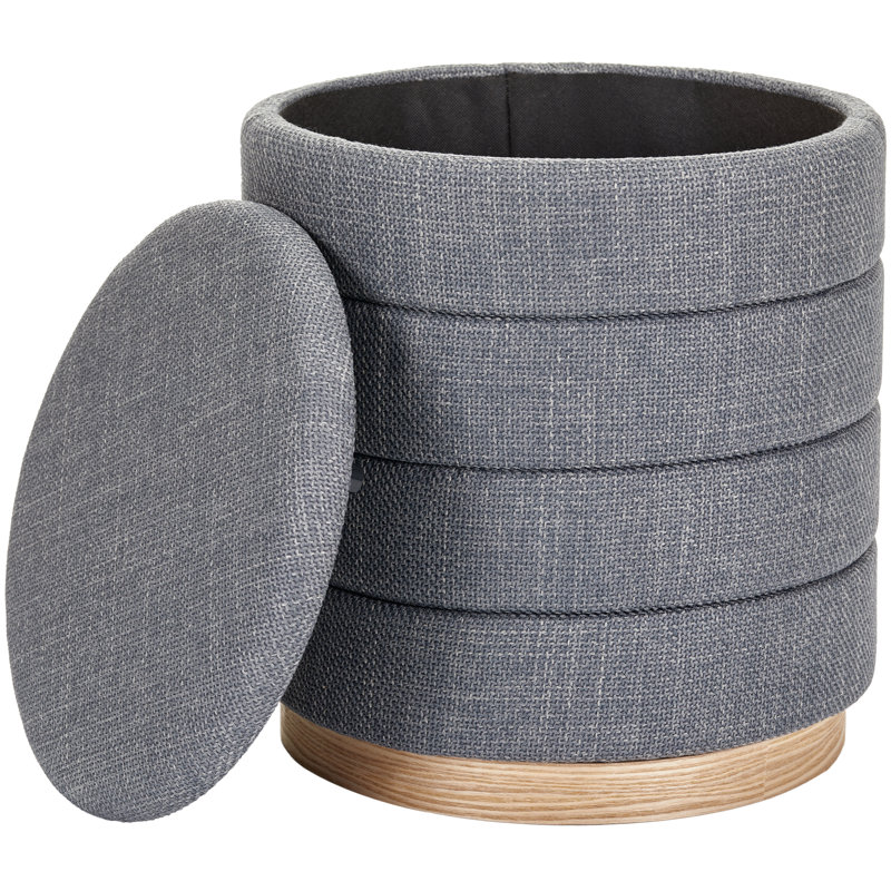Repose-pieds rond avec rangement en lin 16 po, Gris