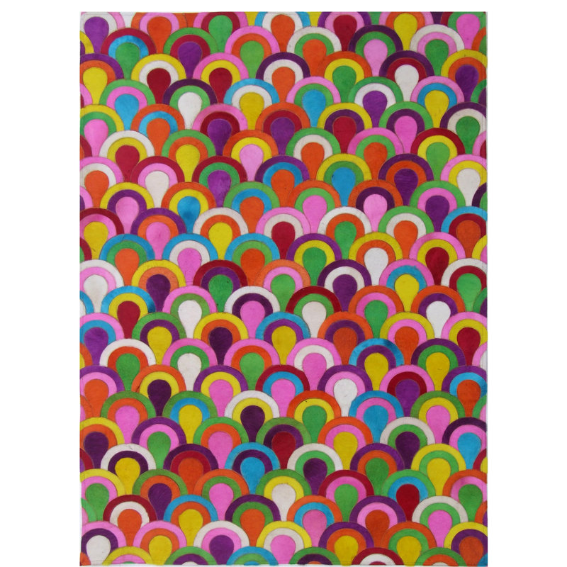 Tapis en peau de vache multicolore fabriqué à la main, Rectangle 9 pi x 12 pi