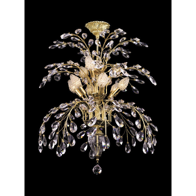 Gold Crystal 9-Light Tiered Chandelier with Metal Base