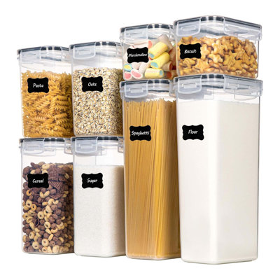 8 PCS Airtight Food Storage Canisters with Lids - Plastic Containers for Kitchen/Pantry - Dry Food Storage for Flour/Sugar/Cereal