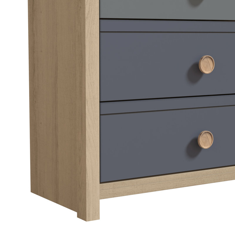 Bustillo 30.7'' Wide 5 -Drawer Chest, Oak/Gray/Navy