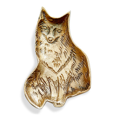 Fox Cast Aluminum Trinket Dish Gold Metal Christmas