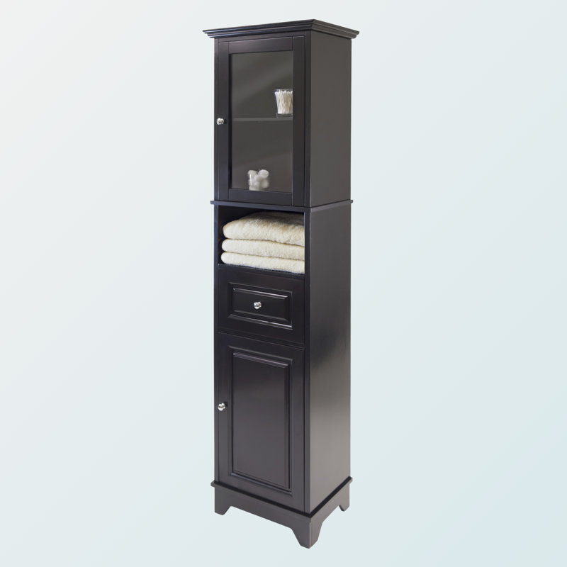 Everest Tall Storage Cabinet in Black Finished Wood, 70.66'' H X 17.83'' W X 12.76'' D