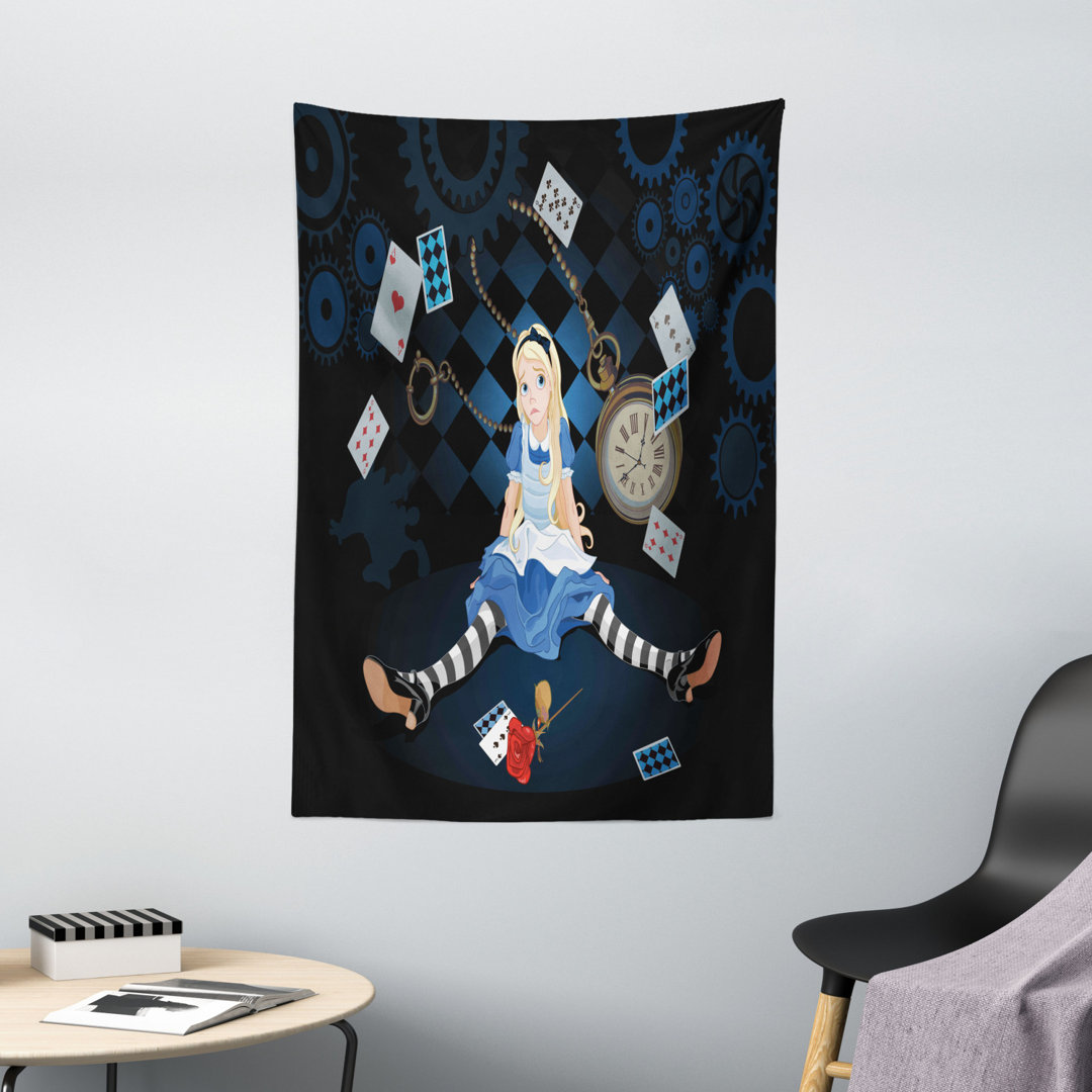 Wandbehang Grown Giant Girl Sitting Flying Cards und Rose Checkered Cartoon